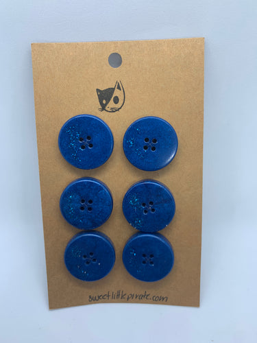 6 Boutons 25mm ⎜Bleu & Paillettes